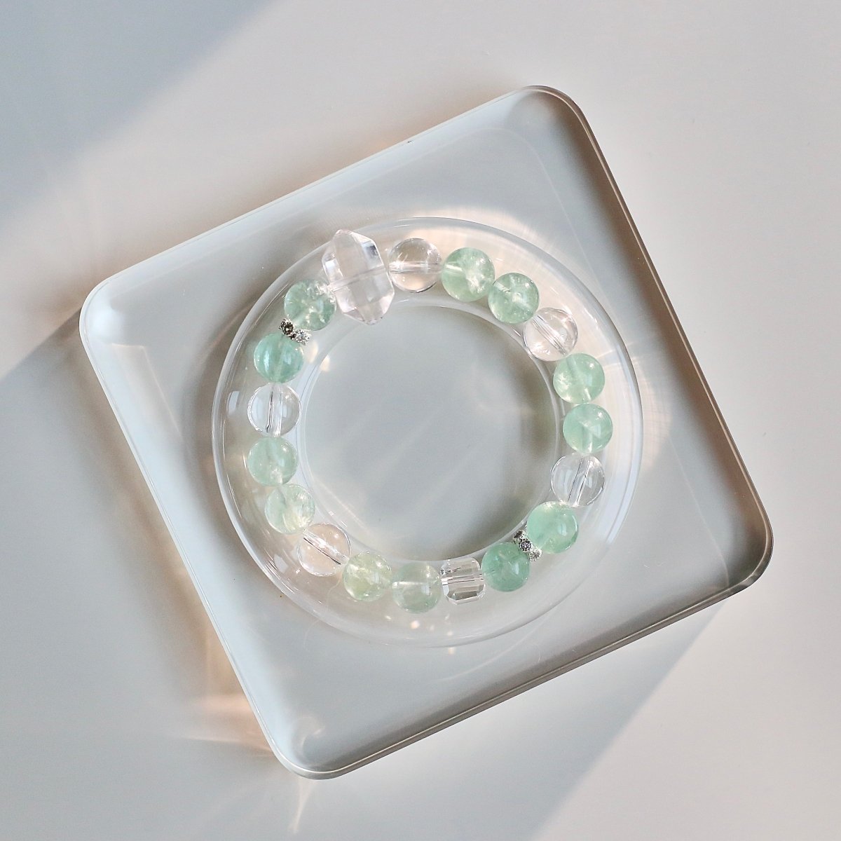 Green Fluorite and Clear Quartz Bracelet – Natural Healing Crystal Jewelry