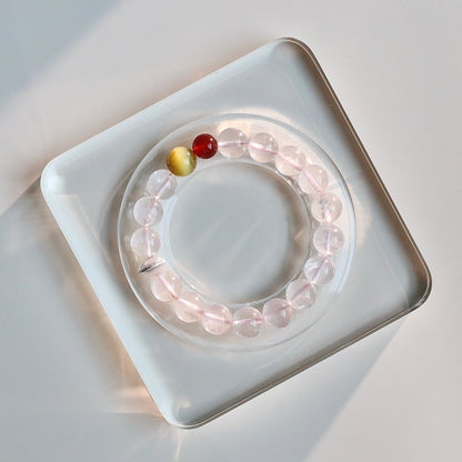 Gold Tiger's Eye, Rose Quartz, Red Agate bracelet with silver dividers