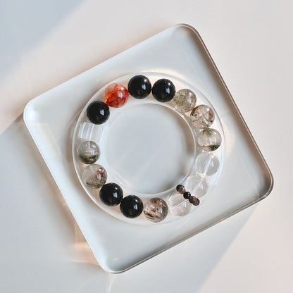 Four Seasons Phantom Quartz and Black Obsidian crystal bracelet for clarity and strength