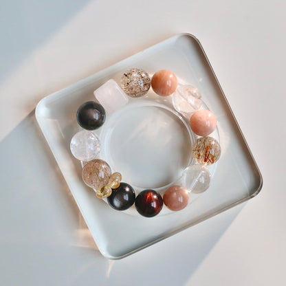 Black Golden Super Seven and Moonstone natural crystal bracelet for balance and inner strength