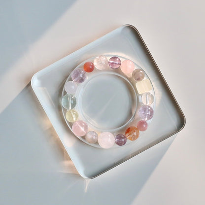 Moonstone, Lemon Quartz, Rose Quartz, Red Agate Flower and White Phantom Quartz bracelet for joy and healing