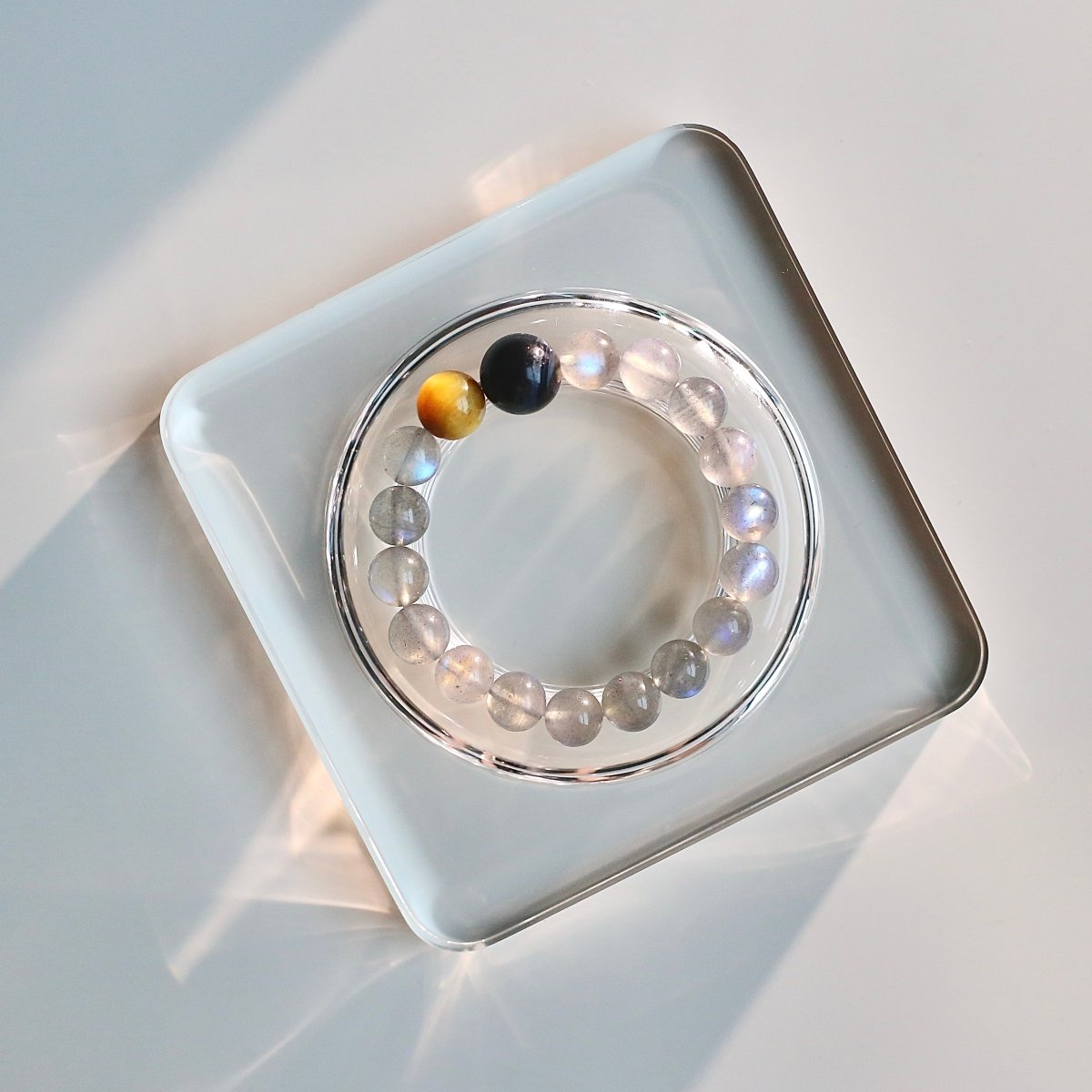 Gray Moonstone and Golden Tiger’s Eye crystal bracelet for intuition and confidence