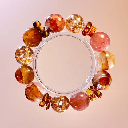 Koi Glass Flower & Strawberry Quartz Bracelet — Passion & abundance