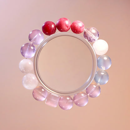 Rose Quartz, Aquamarine & Rhodonite Bracelet – Natural Crystal Jewelry for Love and Growth