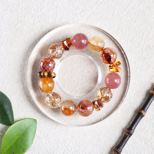 Koi Glass Flower & Strawberry Quartz Bracelet — Passion & abundance