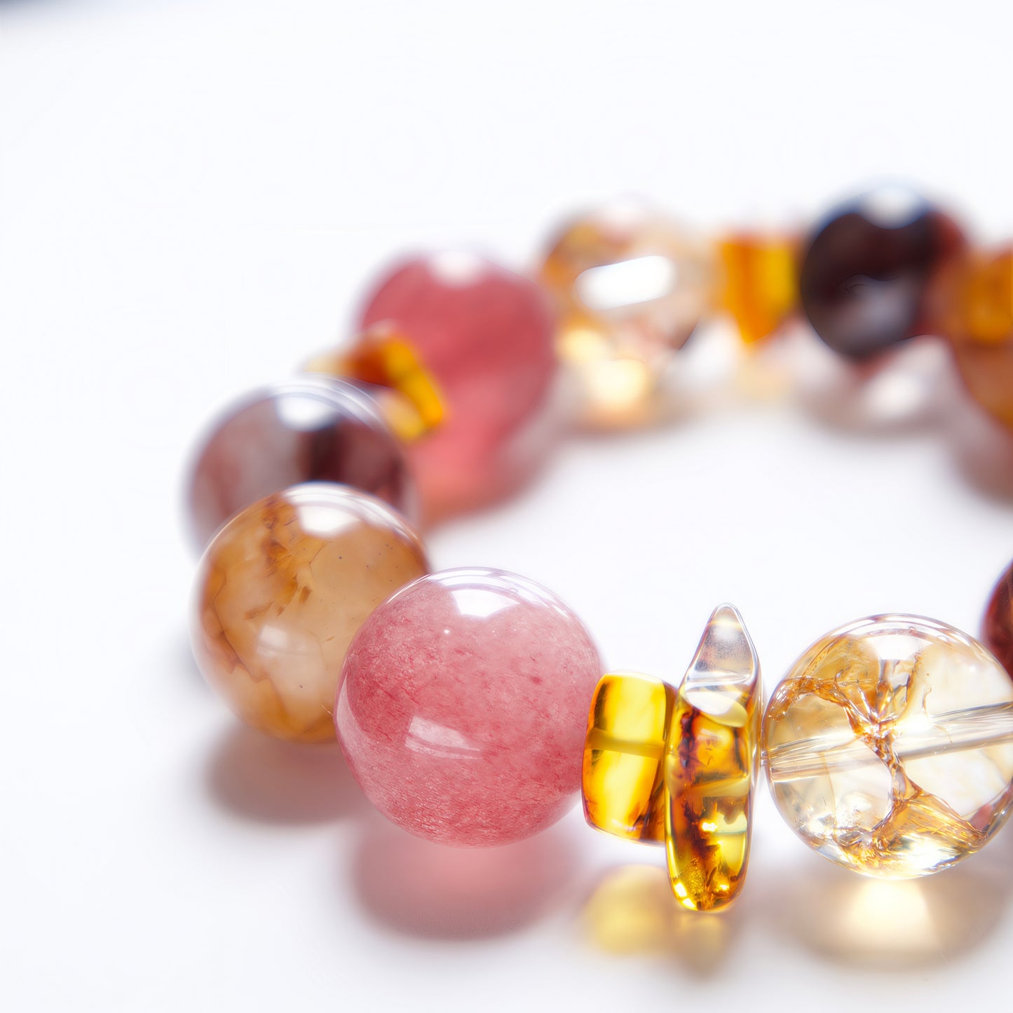 Koi Glass Flower & Strawberry Quartz Bracelet – for Passion and Confidence