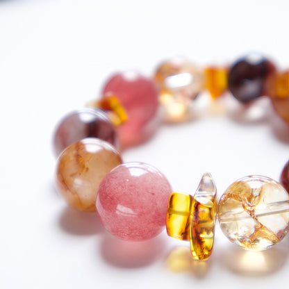 Koi Glass Flower & Strawberry Quartz Bracelet – for Passion and Confidence
