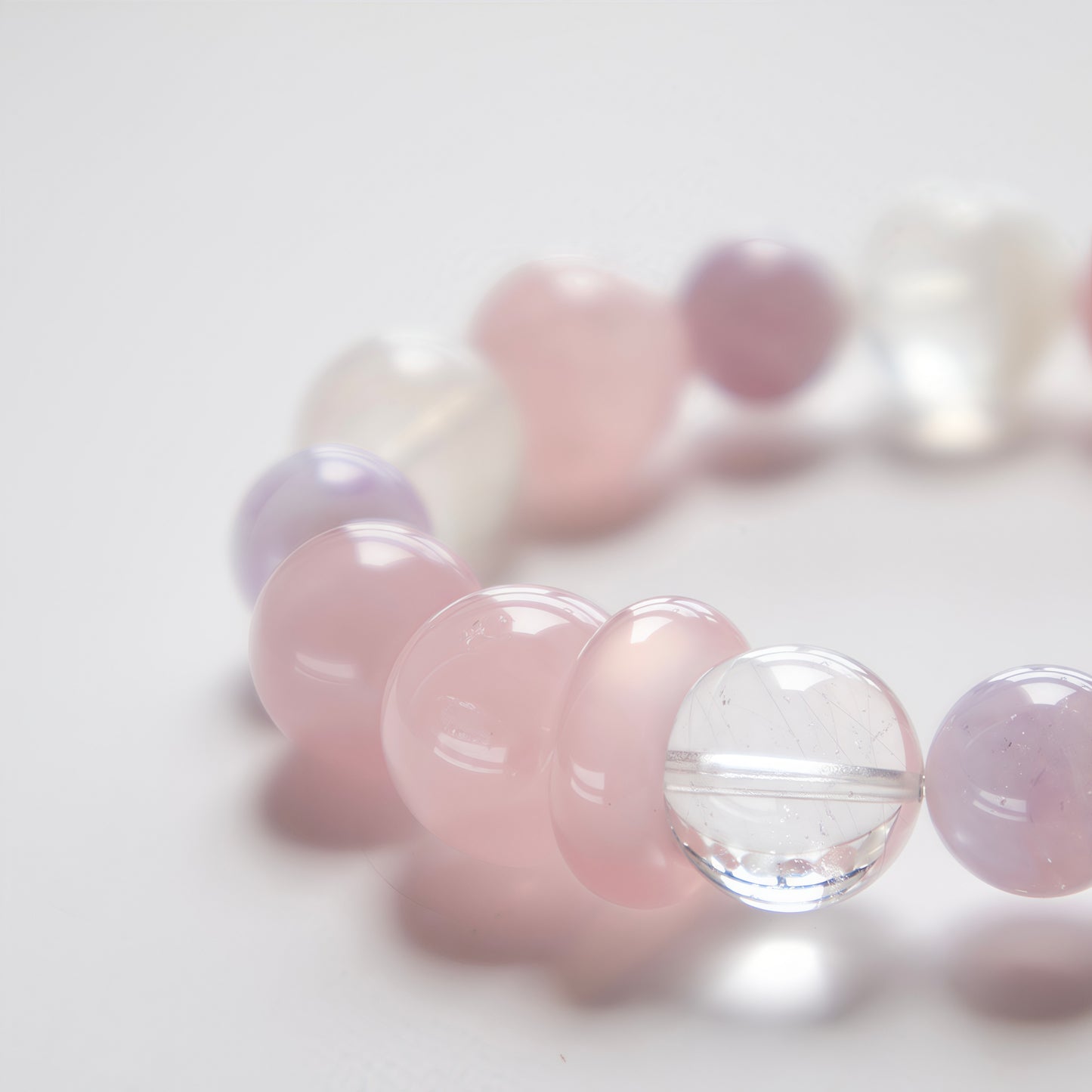 Snow Phantom & Rose Quartz Bracelet – Healing Crystal Jewelry for Clarity and Love