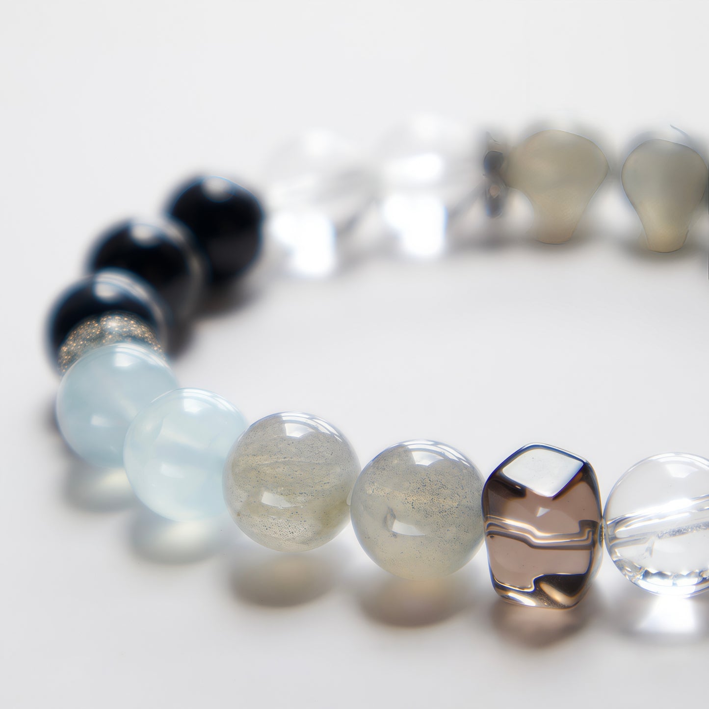 White Agate, Hawk’s Eye & Aquamarine Bracelet – Natural Crystal Jewelry for Balance and Protection