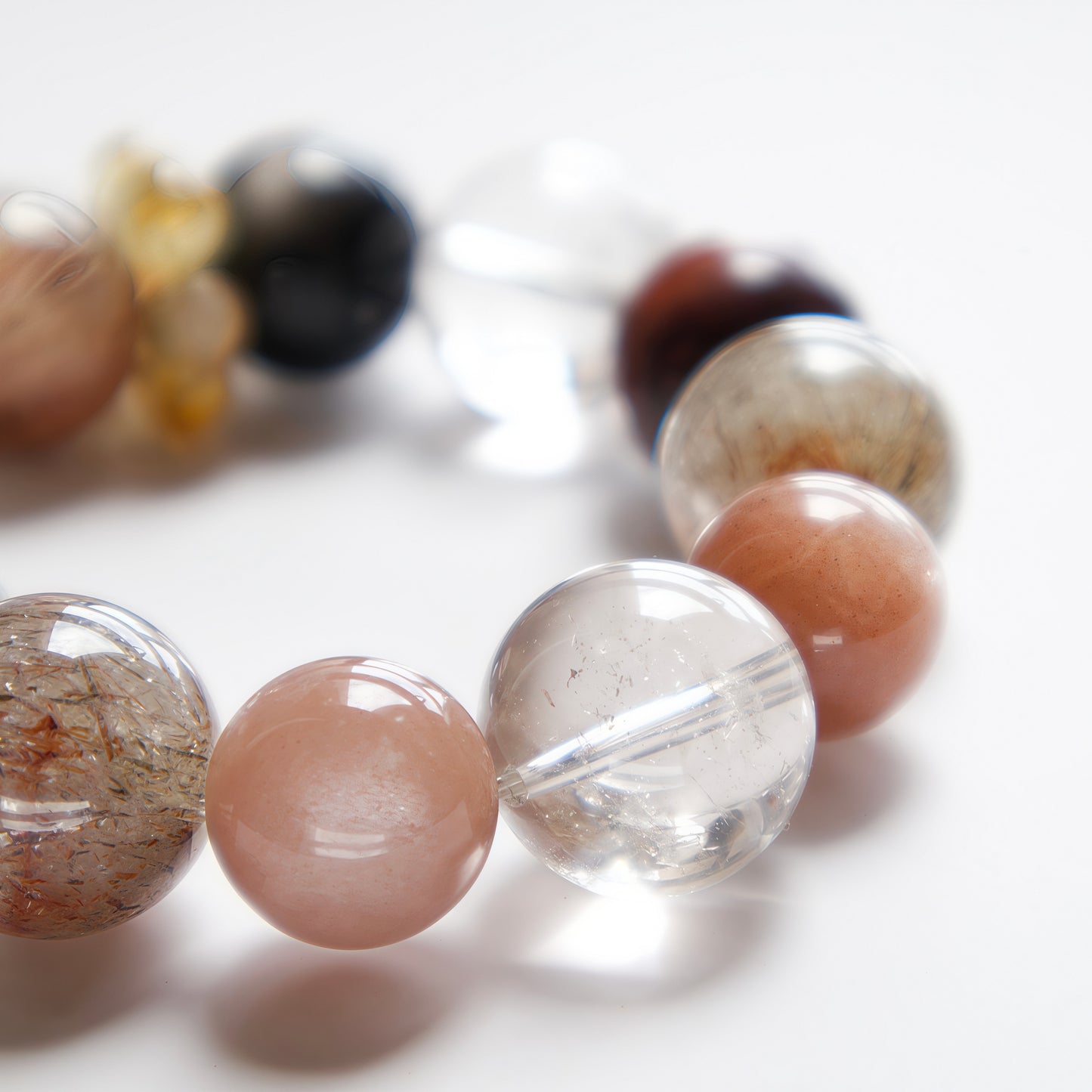 Black Golden Super Seven & Moonstone Bracelet – Natural Crystal Jewelry for Balance and Inner Strength