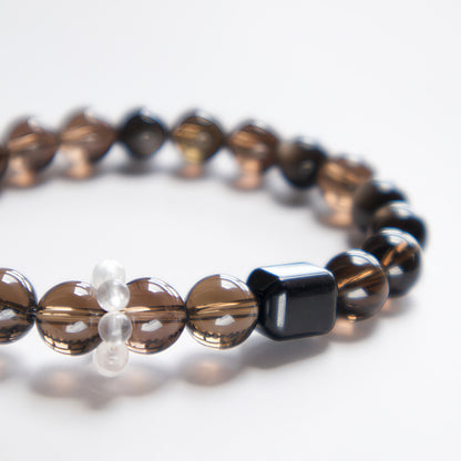Smoky Quartz & Silver Obsidian Bracelet – Natural Crystal Jewelry for Protection and Balance