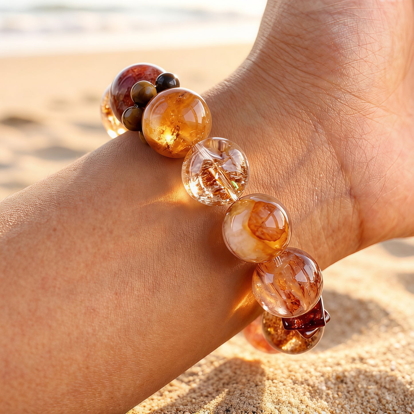 Koi Glass Flower & Strawberry Quartz Bracelet – for Passion and Confidence