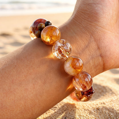Koi Glass Flower & Strawberry Quartz Bracelet – for Passion and Confidence