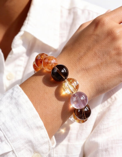 Silver Obsidian & Lavender Quartz Bracelet – for Strength and Balance
