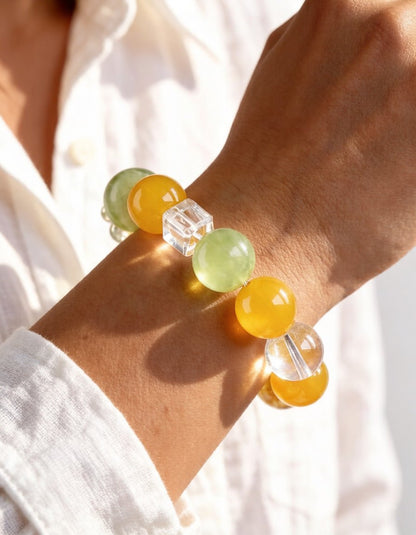 Yellow Agate & Green Fluorite Bracelet – for Wealth and Positive Energy