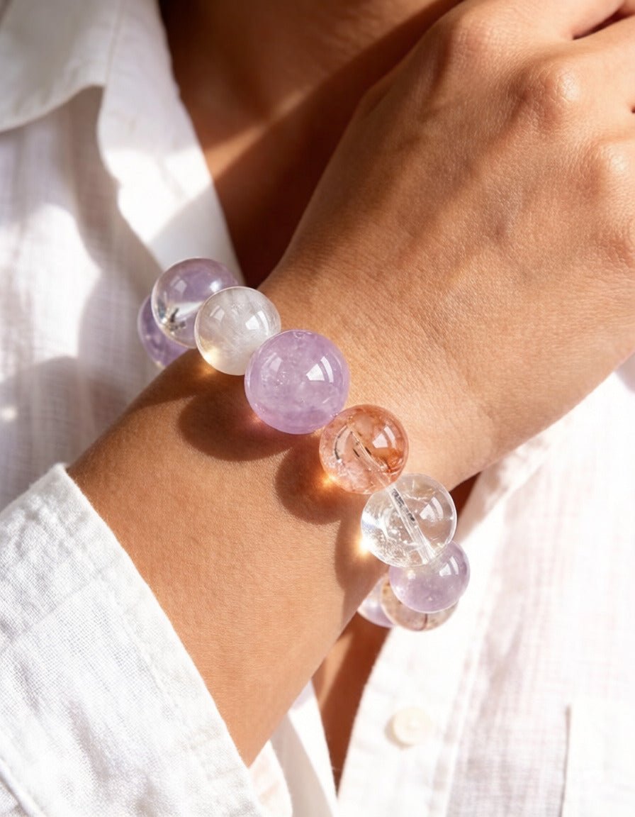 Lavender Quartz & Super Seven Bracelet – for Emotional Healing and Intuition