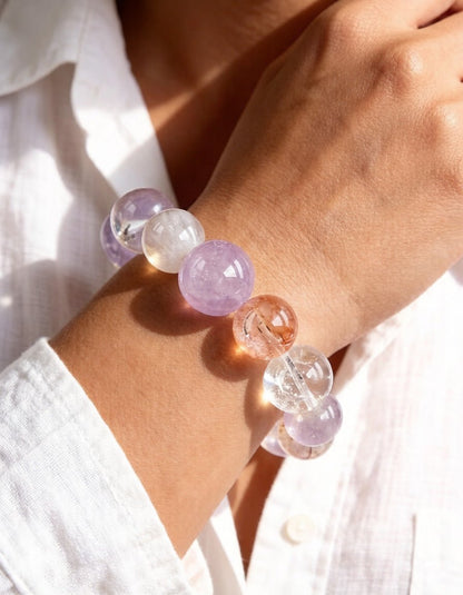 Lavender Quartz & Super Seven Bracelet – for Emotional Healing and Intuition