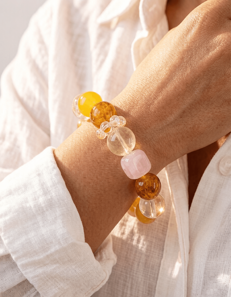Lemon Quartz & Flower Agate Bracelet – for Joy and Emotional Warmth