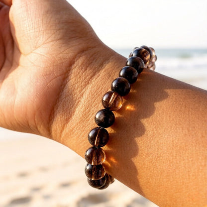 Smoky Quartz & Silver Obsidian Bracelet – Natural Crystal Jewelry for Protection and Balance