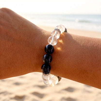 White Agate, Hawk’s Eye & Aquamarine Bracelet – Natural Crystal Jewelry for Balance and Protection