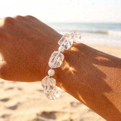 Brazilian Clear Quartz & Pearl Bracelet – Natural Crystal Jewelry for Purity and Emotional Healing