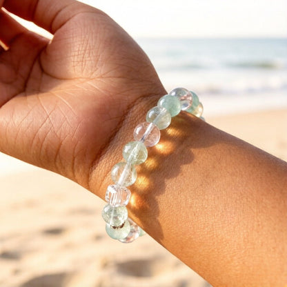 Green Fluorite & Clear Quartz Bracelet – Natural Crystal Jewelry for Renewal and Protection