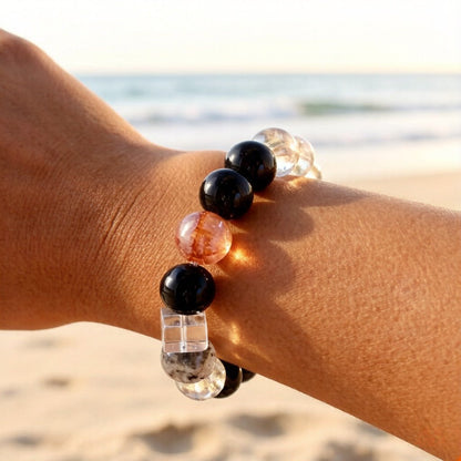 Four Seasons Phantom & Black Obsidian Bracelet – Crystal Jewelry for Clarity & Strength