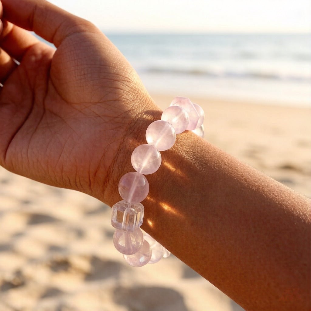 Natural Rose Quartz & Lavender Amethyst Bracelet – Healing Crystal Bracelet for Love & Self-Care