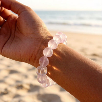 Natural Rose Quartz & Lavender Amethyst Bracelet – Healing Crystal Bracelet for Love & Self-Care