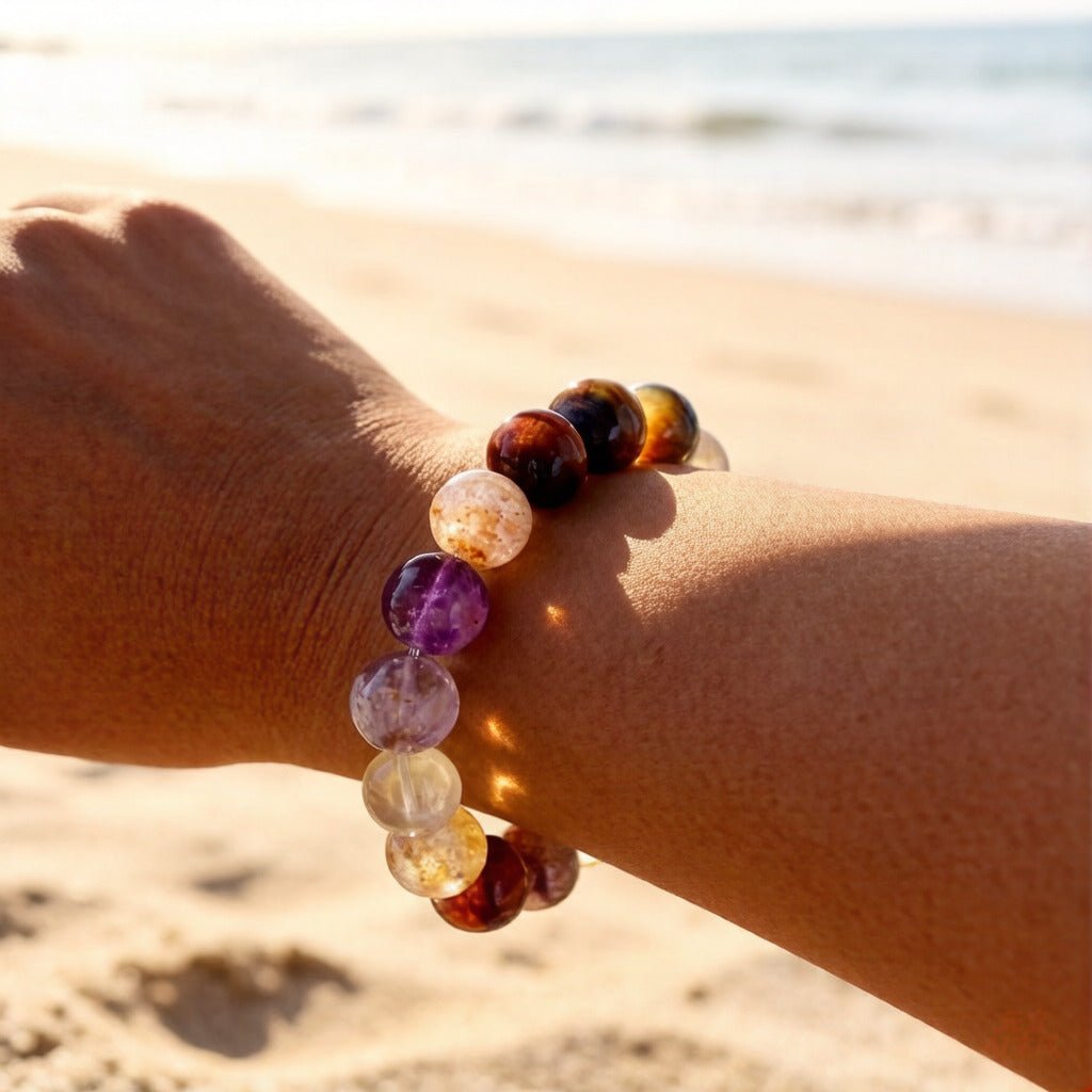 Tiger’s Eye & Black Gold Super Seven Bracelet – Natural Crystal Jewelry for Power and Protection