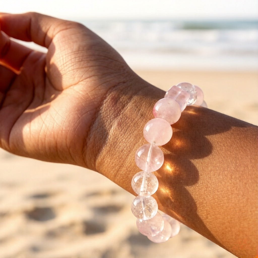 Natural Morganite & Rose Quartz Bracelet – Healing Crystal Jewelry for Love & Emotional Balance