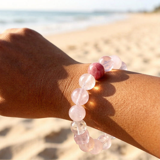 Natural Morganite & Rose Quartz Bracelet – Healing Crystal Jewelry for Love & Emotional Balance