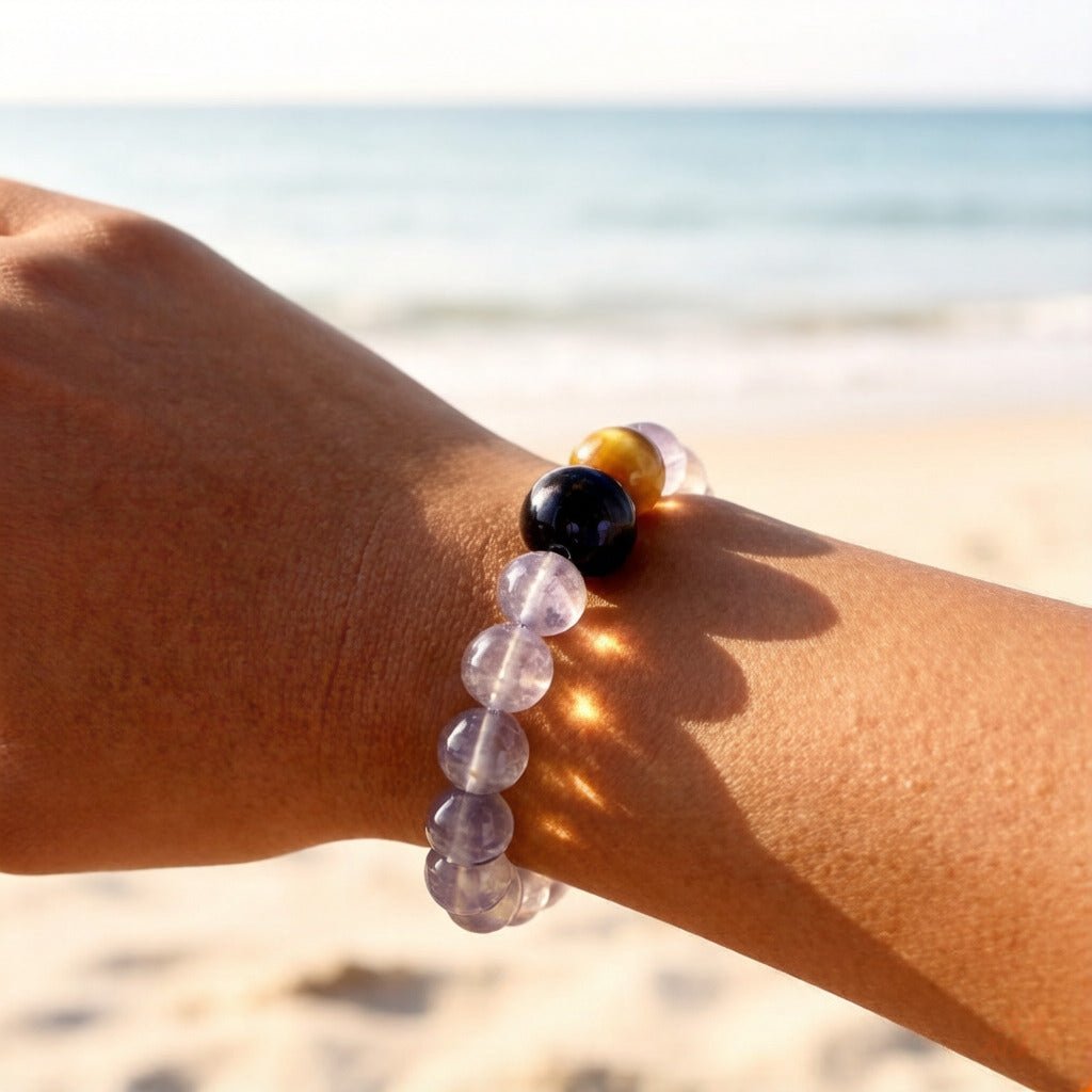 Gray Moonstone & Tiger’s Eye Bracelet – Natural Crystal Jewelry for Intuition and Confidence