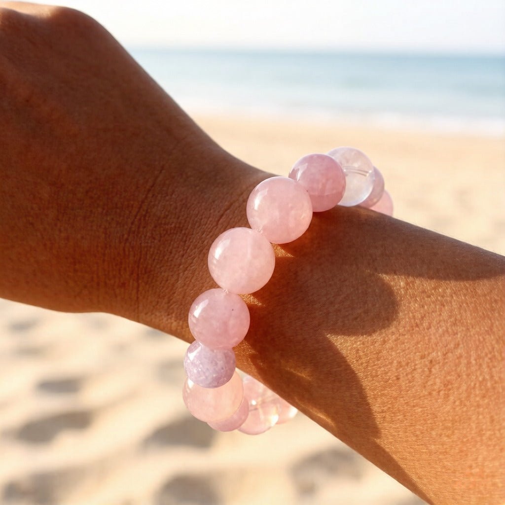 Snow Phantom & Rose Quartz Bracelet – Healing Crystal Jewelry for Clarity and Love
