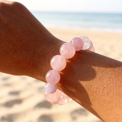 Snow Phantom & Rose Quartz Bracelet – Healing Crystal Jewelry for Clarity and Love