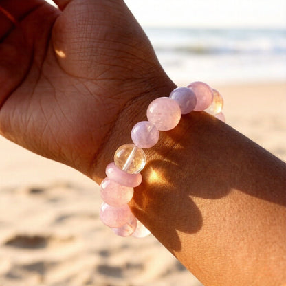Snow Phantom & Rose Quartz Bracelet – Healing Crystal Jewelry for Clarity and Love