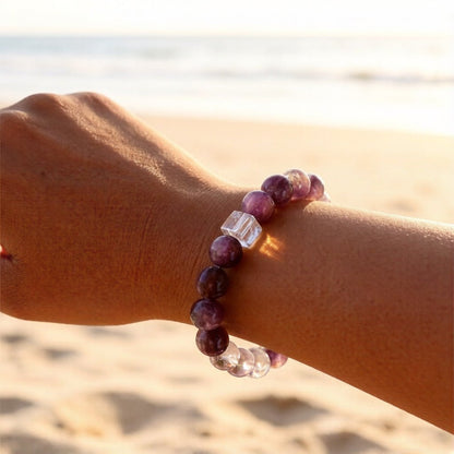Lepidolite & Amethyst  – Natural Crystal Jewelry for Joy and Emotional Healing