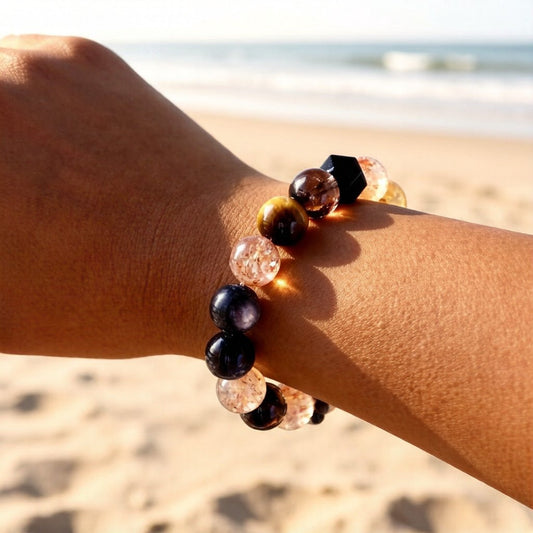 Smoky Quartz & Obsidian Bracelet – Natural Crystal Jewelry for Grounding and Protection