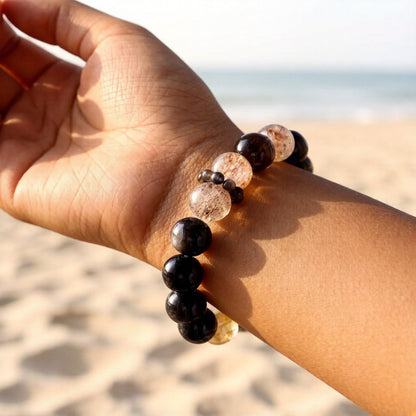 Smoky Quartz & Obsidian Bracelet – Natural Crystal Jewelry for Grounding and Protection