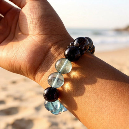 Blue Tiger’s Eye & Fluorite Bracelet – Natural Crystal Jewelry for Clarity and Balance