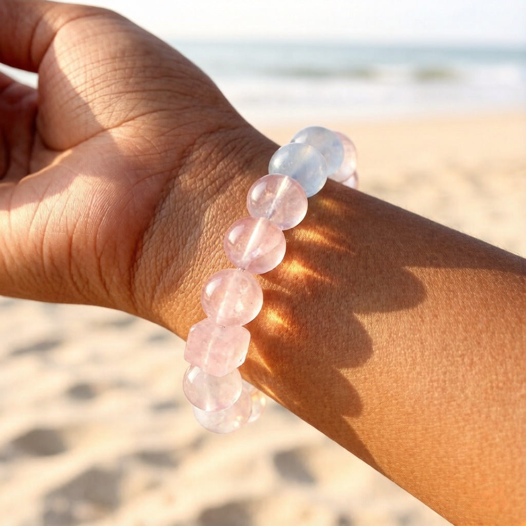 Rose Quartz, Aquamarine & Rhodonite Bracelet – Natural Crystal Jewelry for Love and Growth