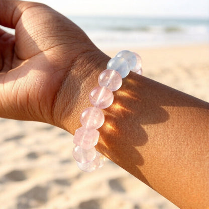 Rose Quartz, Aquamarine & Rhodonite Bracelet – Natural Crystal Jewelry for Love and Growth