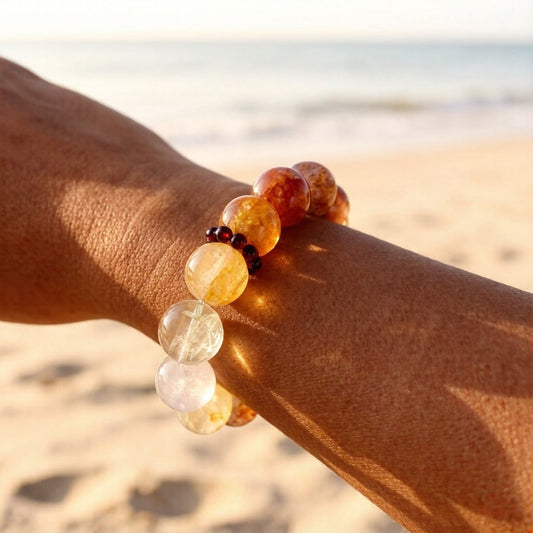Red Flower Agate & Phantom Quartz Bracelet – Natural Crystal Jewelry for Passion and Inner Growth