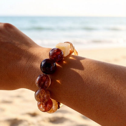 Red Flower Agate & Phantom Quartz Bracelet – Natural Crystal Jewelry for Passion and Inner Growth