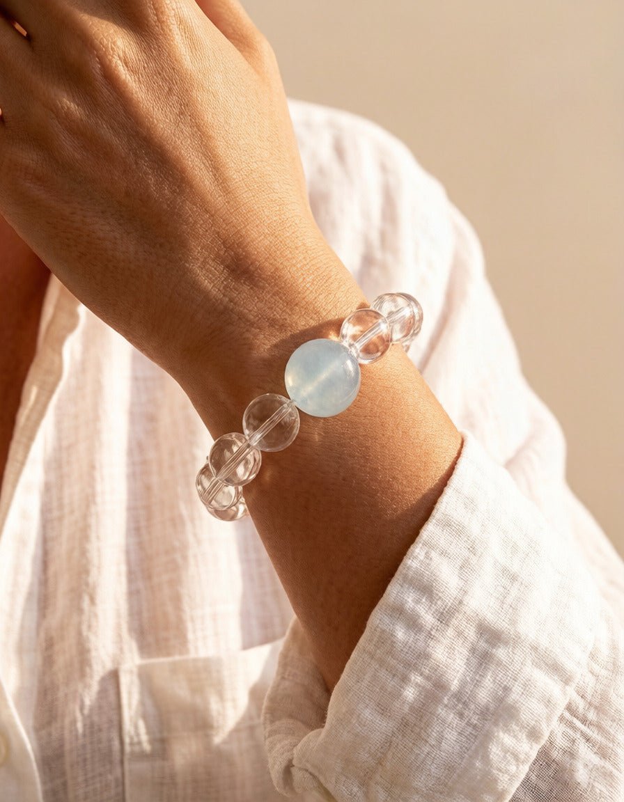Aquamarine & Clear Quartz Bracelet – Natural Crystal Jewelry for Clarity and Inner Peace