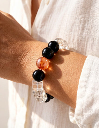 Four Seasons Phantom & Black Obsidian Bracelet – Crystal Jewelry for Clarity & Strength