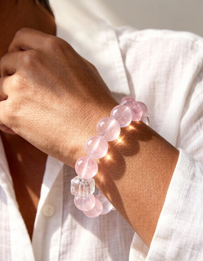 Natural Rose Quartz & Lavender Amethyst Bracelet – Healing Crystal Bracelet for Love & Self-Care