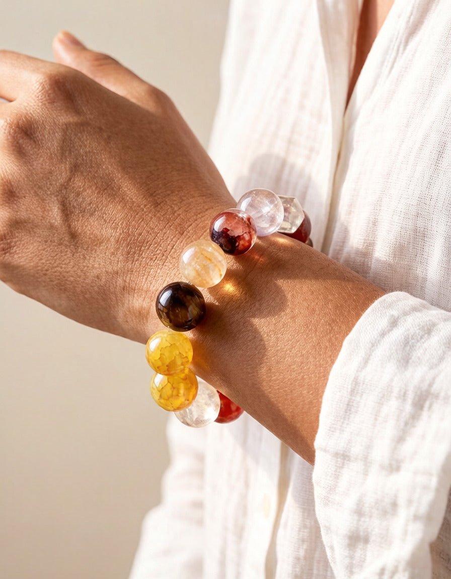 Yellow Dragon Vein & Agate Bracelet – Natural Crystal Jewelry for Joy and Vitality