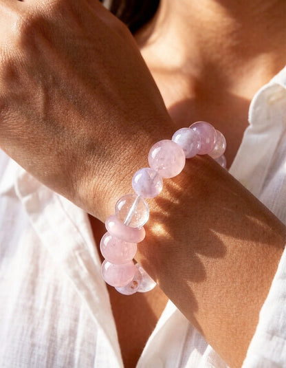 Snow Phantom & Rose Quartz Bracelet – Healing Crystal Jewelry for Clarity and Love