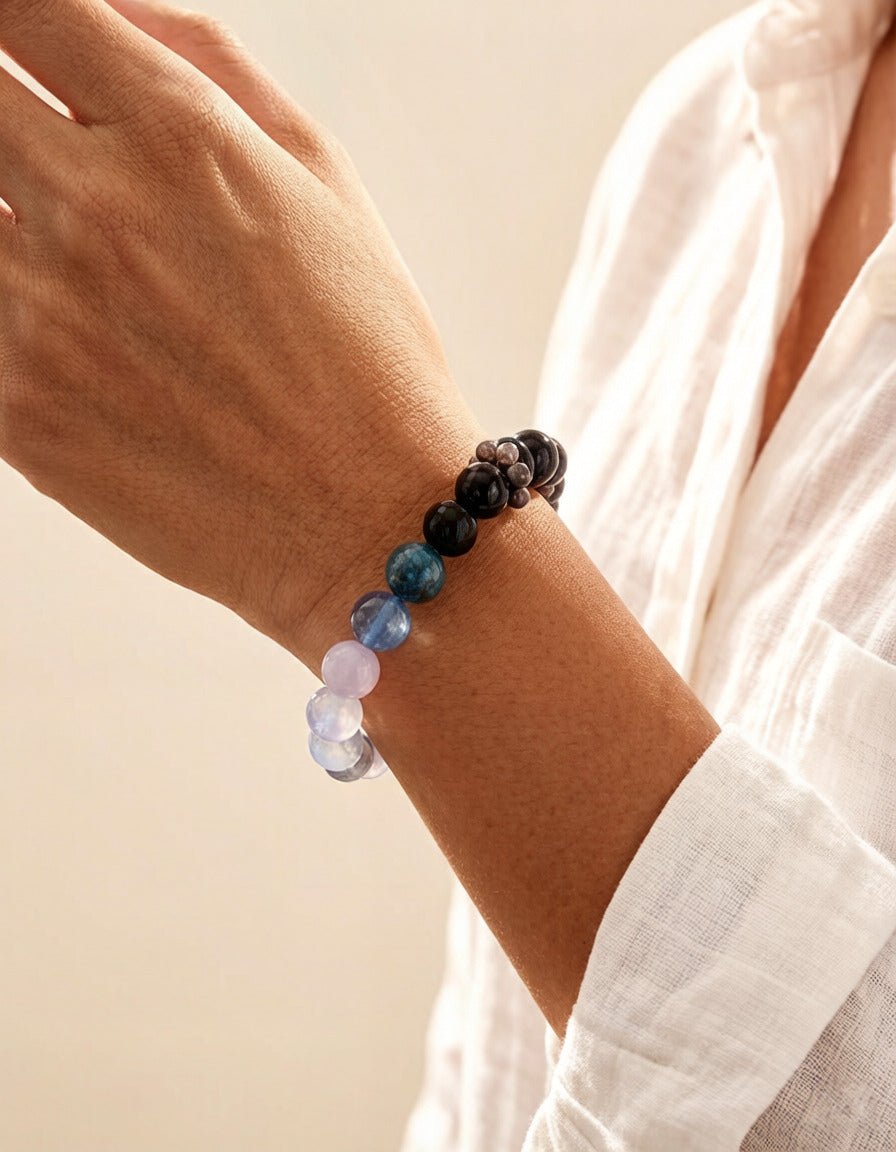 Flash Quartz & Blue Tiger’s Eye Bracelet – Natural Crystal Jewelry for Focus and Protection